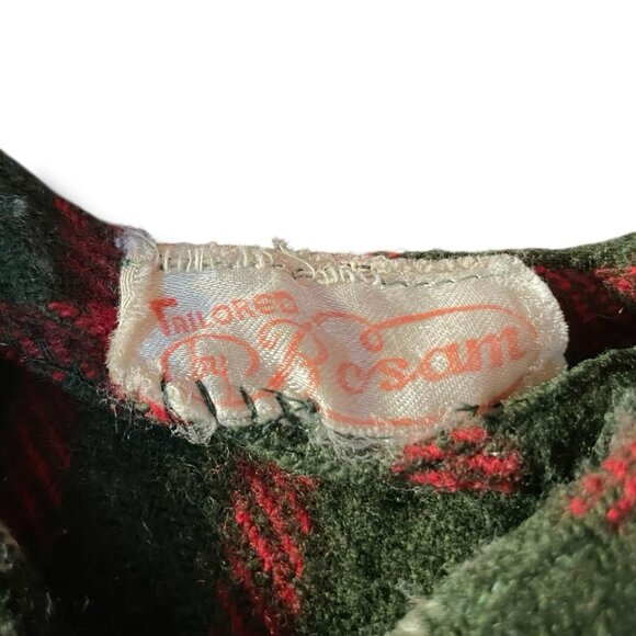 Vintage 1960s Girls Pinafore Dress Sz 6 7 Green Plaid Wool Jumper Christmas - Picture 7 of 7